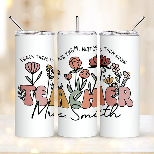 personalized wildflowers skinny tumbler with straw