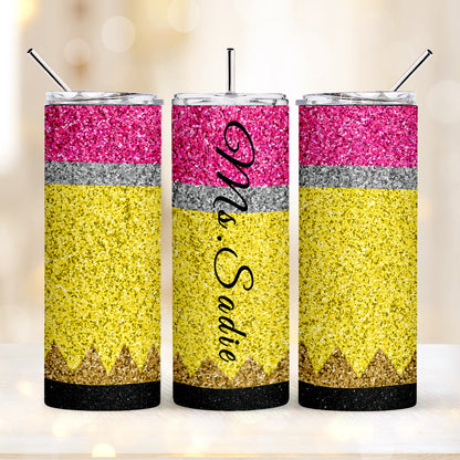 personalized glitter apple skinny tumbler teacher gift