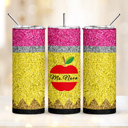 personalized glitter apple skinny tumbler teacher gift