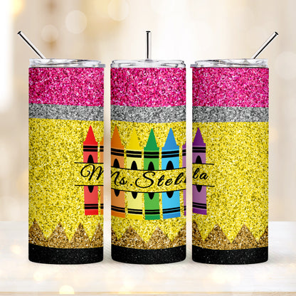 personalized glitter apple skinny tumbler teacher gift