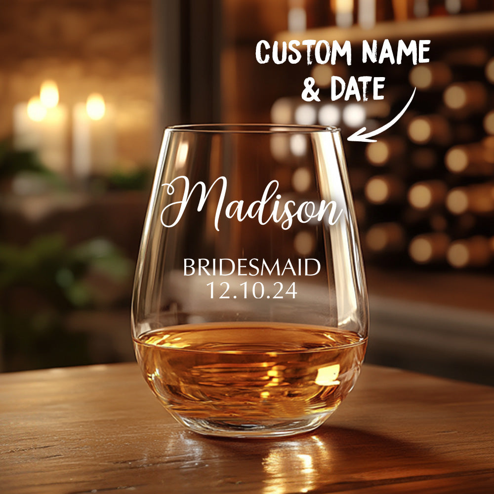 personalized red wine glass bridal party gift