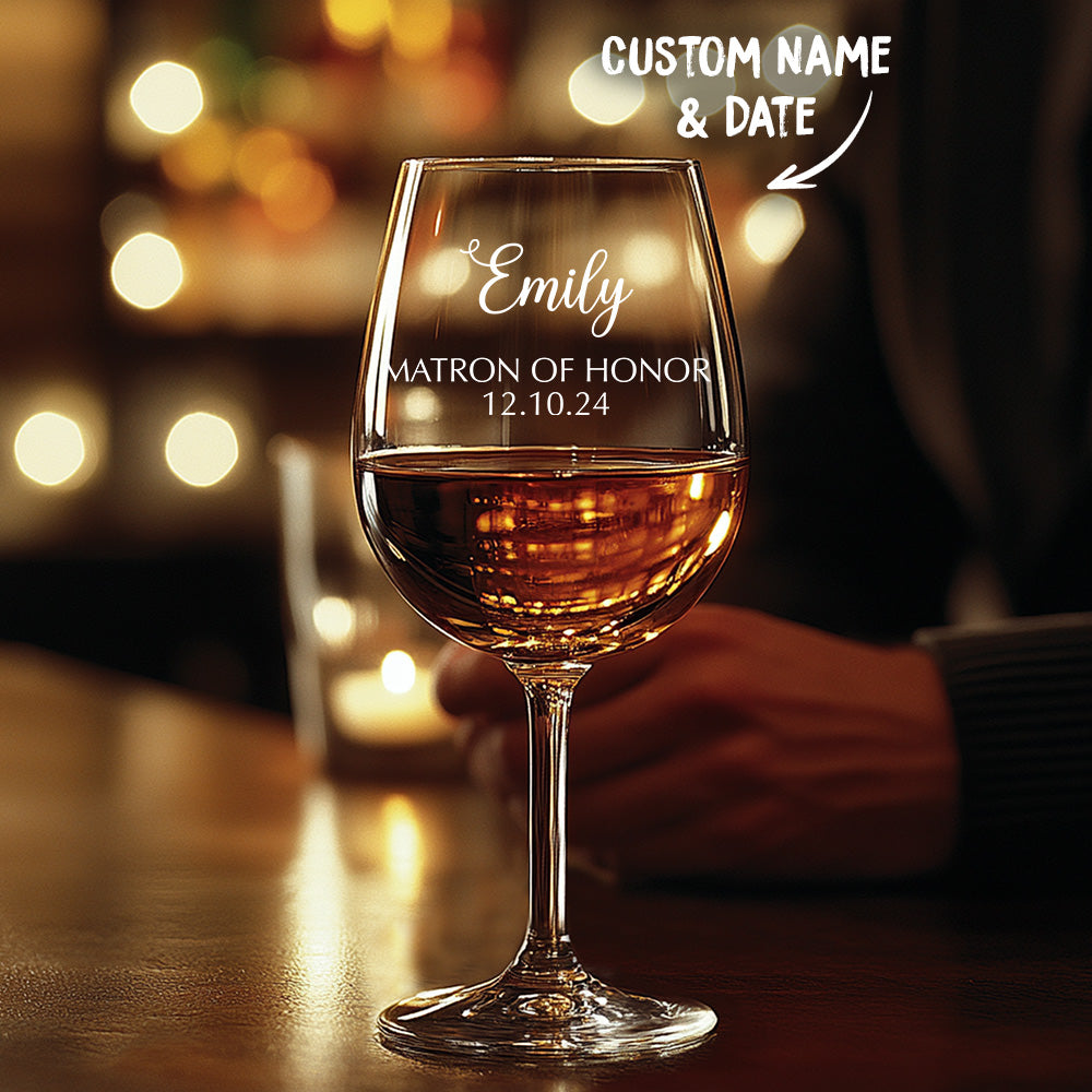 personalized red wine glass bridal party gift