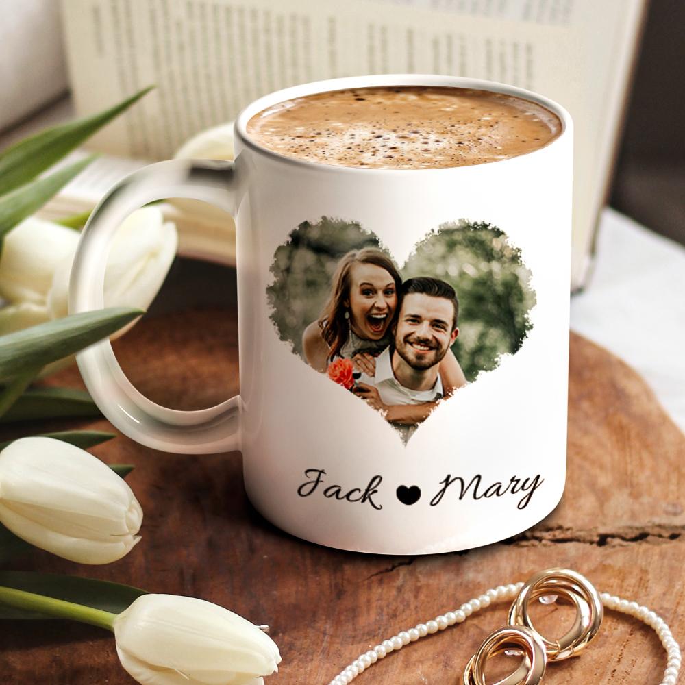 personalized couple heart photo mug custom gift