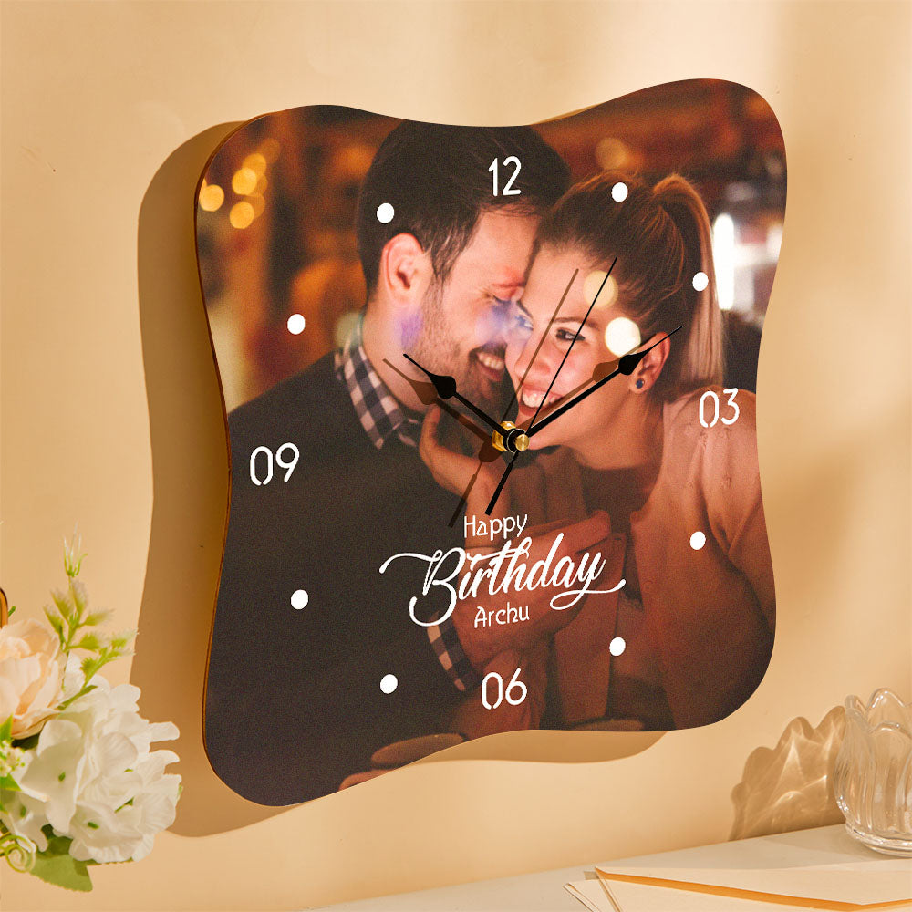 custom photo wood wall clock with name