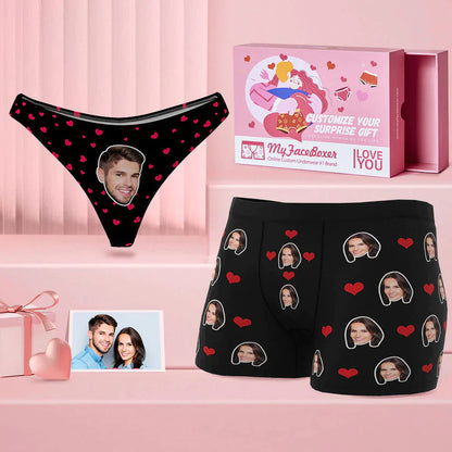 Custom face couple matching underwear, love heart design.