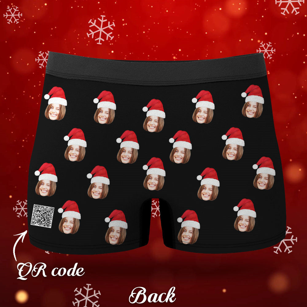 custom face boxers with Christmas hat personalized photo underwear for men