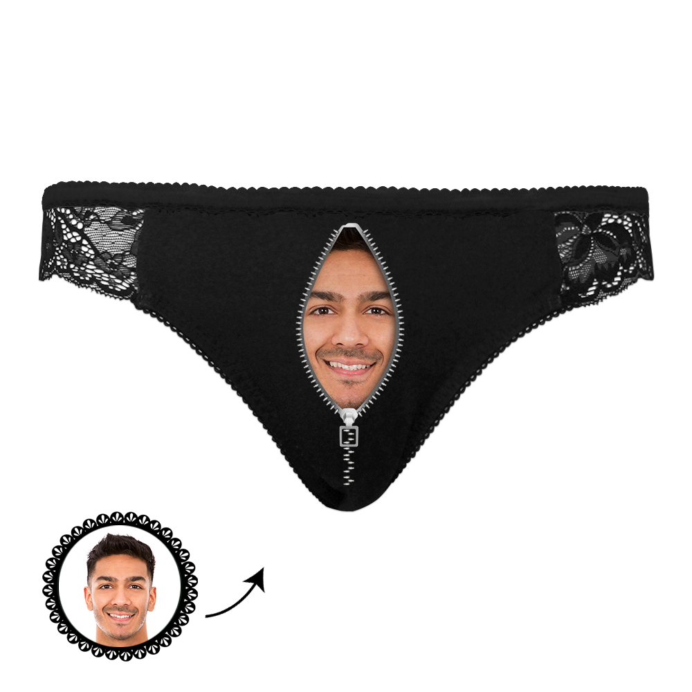 custom face zipper black lace panties sexy underwear