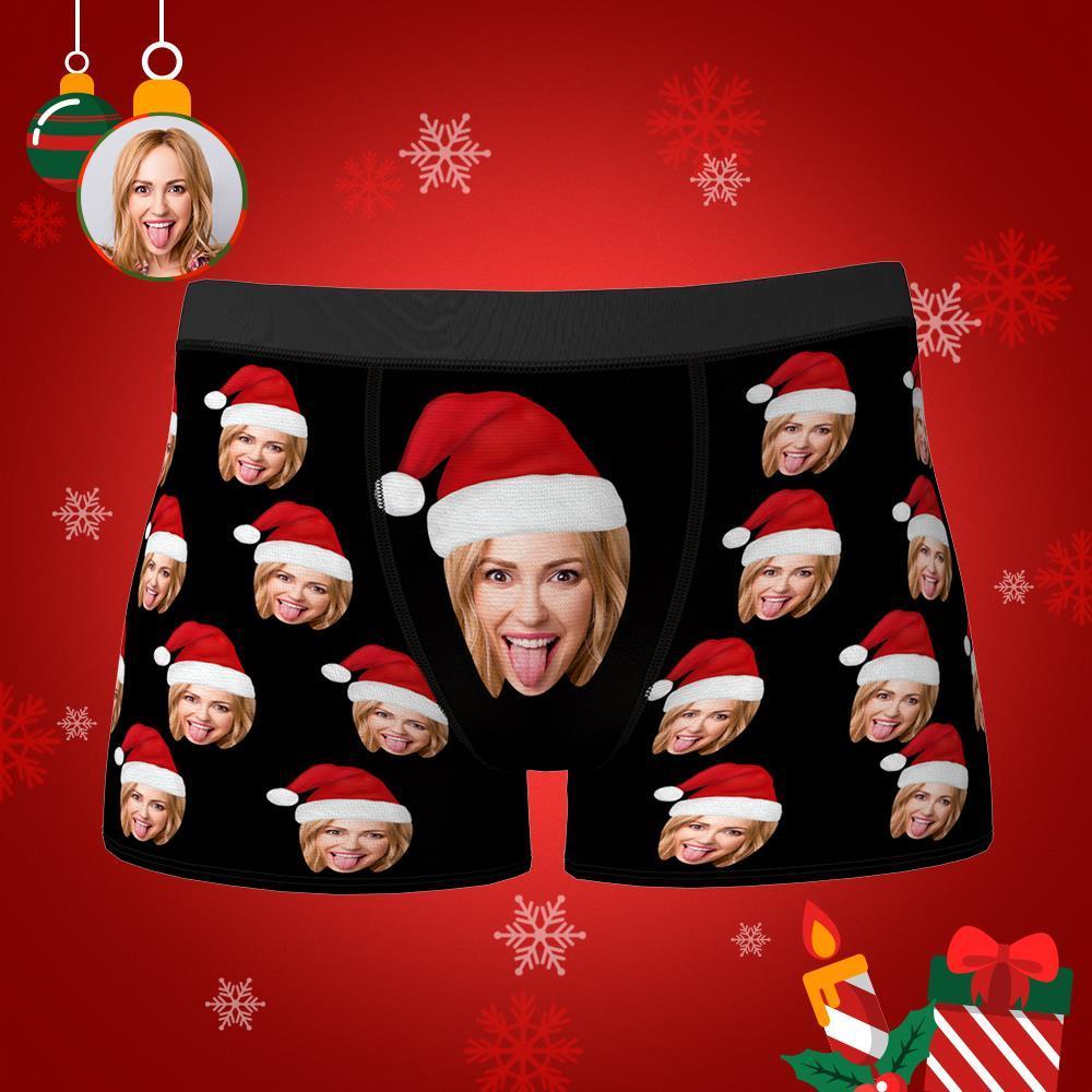 custom face boxers with Christmas hat personalized photo underwear for men