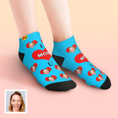 custom face low cut ankle socks I Love U Mom gift