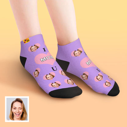 custom face low cut ankle socks I Love U Mom gift