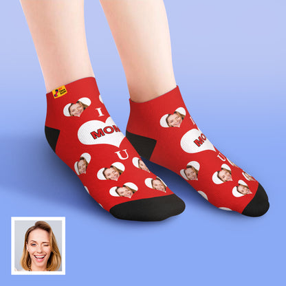 custom face low cut ankle socks I Love U Mom gift