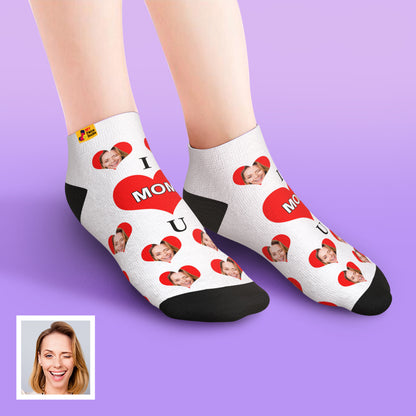 custom face low cut ankle socks I Love U Mom gift