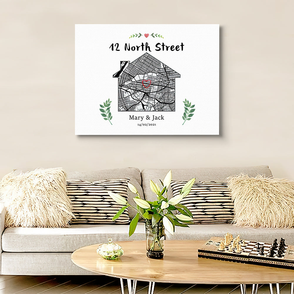 personalized new home map canvas housewarming gift