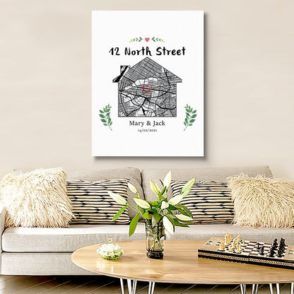 personalized new home map canvas housewarming gift