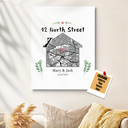 personalized new home map canvas housewarming gift