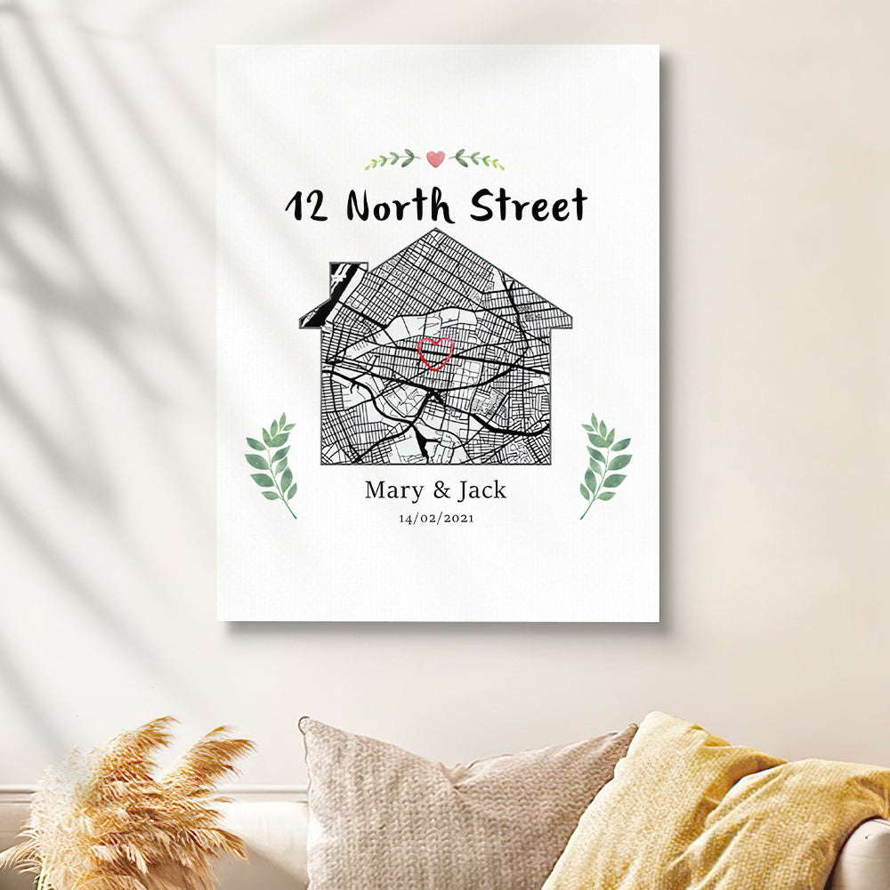 personalized new home map canvas housewarming gift