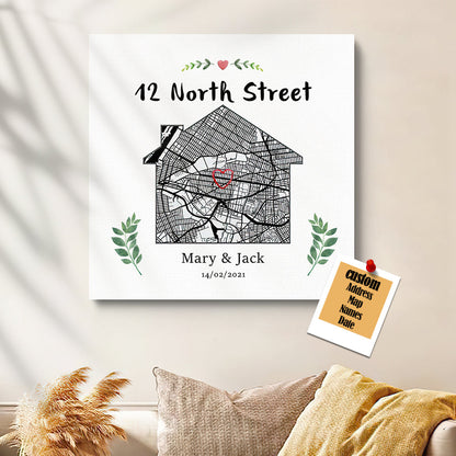 personalized new home map canvas housewarming gift