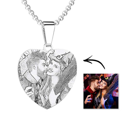 Women's heart photo engraved tag necklace stainless steel.