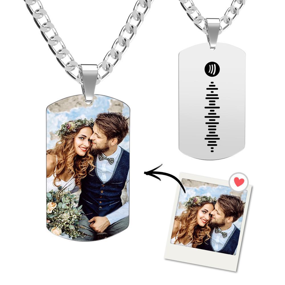 Scannable Spotify code engraved necklace gift for him.