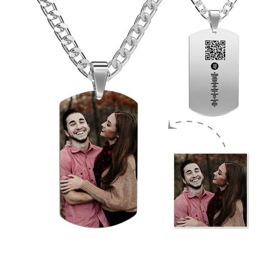 Custom photo necklace Spotify code men's dog tag.