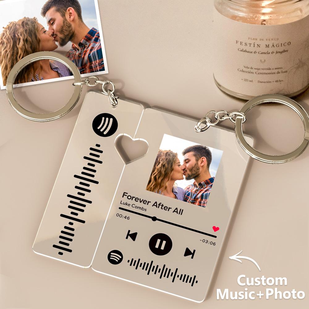 Custom Spotify keychain with picture and scannable music song code, personalized gift for couples and lovers.