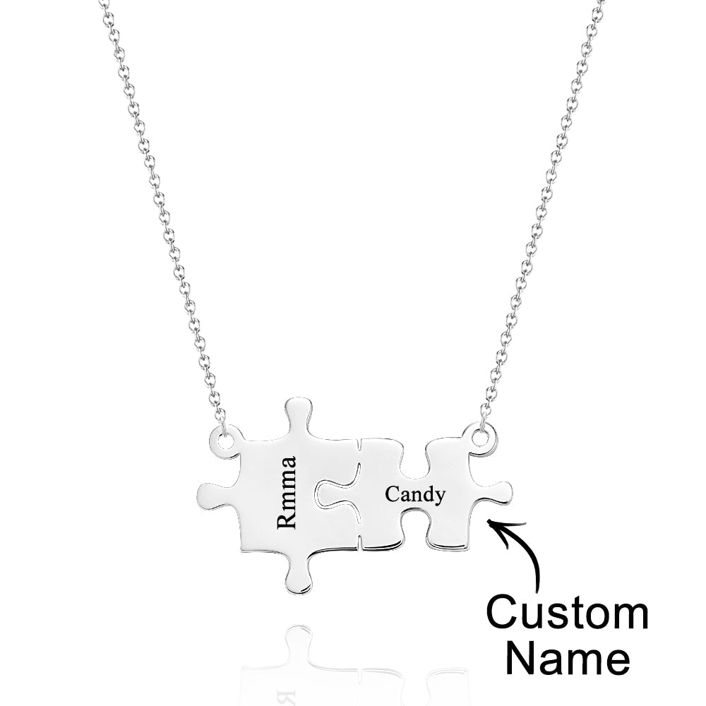 Custom name engraved puzzle necklace, personalized jewelry gift for her.