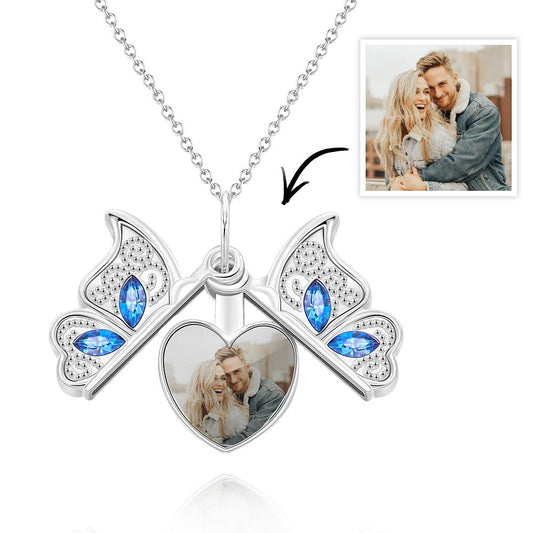 Custom photo necklace butterfly pendant locket gift.