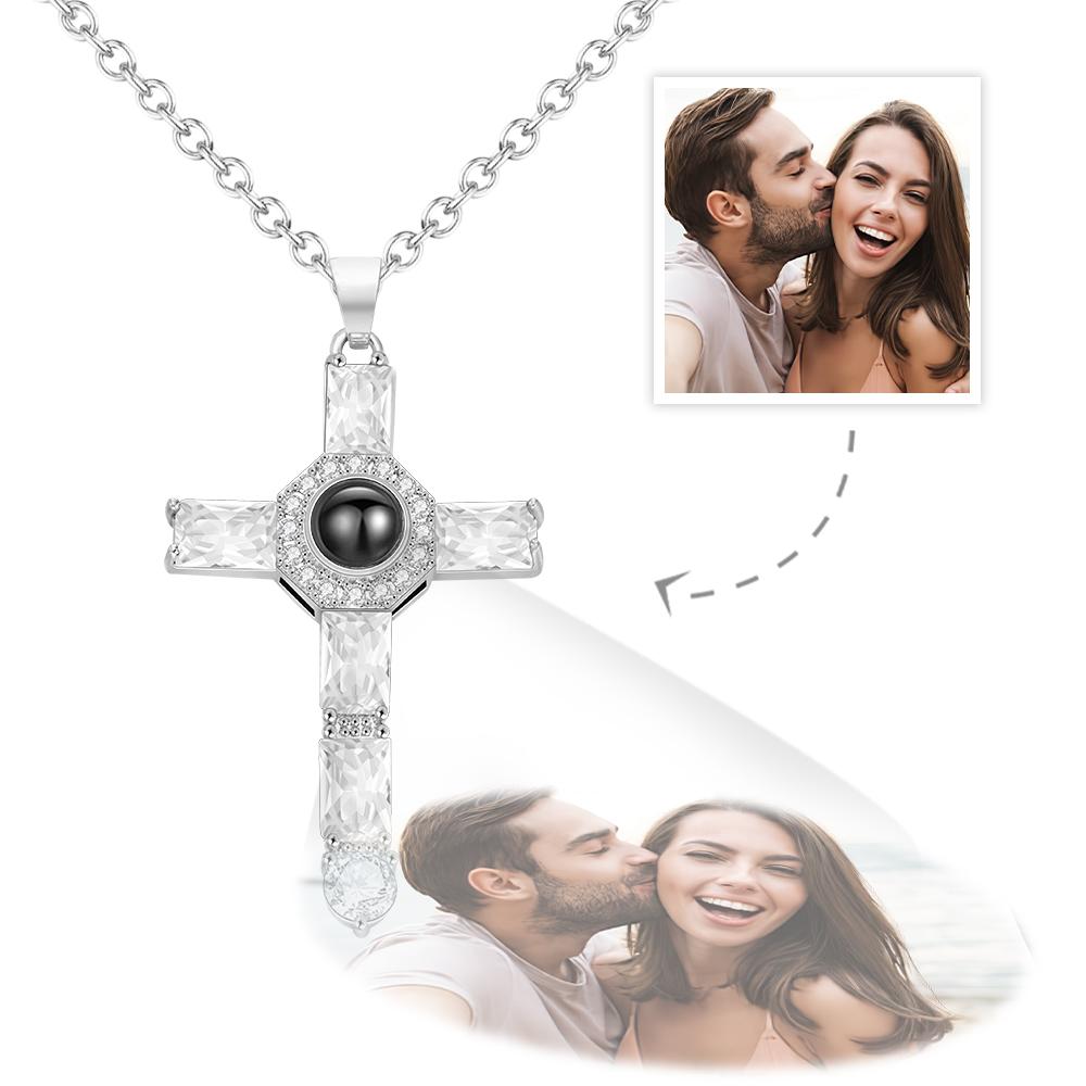 Custom photo projection necklace, cross commemorative gift.