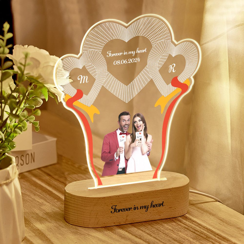 Custom photo engraved 3-heart night light desk decoration