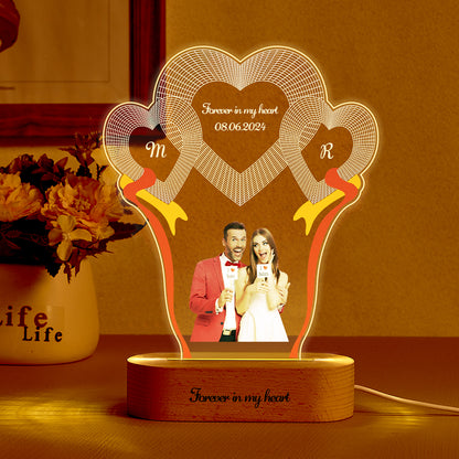 Custom photo engraved 3-heart night light desk decoration