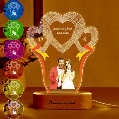 Custom photo engraved 3-heart night light desk decoration