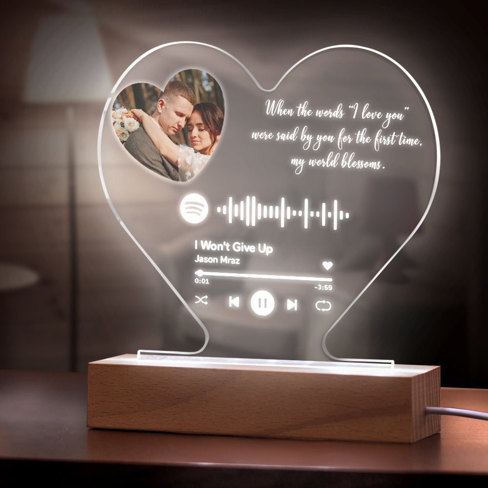 custom heart-shaped spotify code music plaque night light