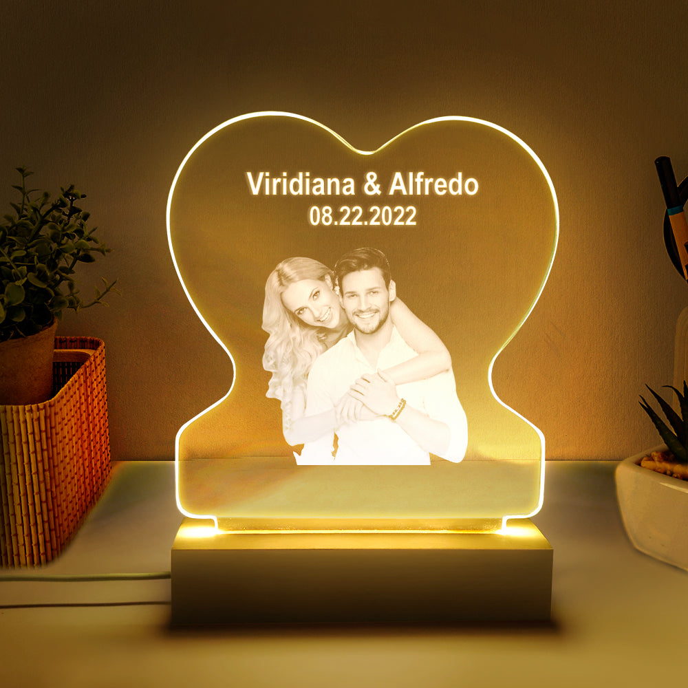 Personalized LED night lamp custom photo heart glass night light