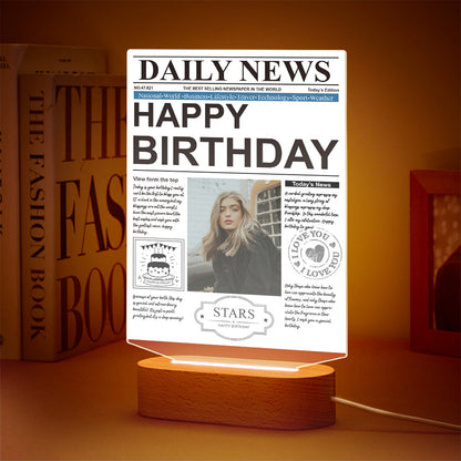 custom photo news acrylic plaque colorful lamp night light birthday gift