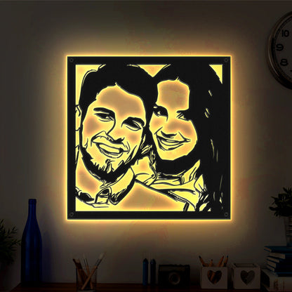 custom portrait metal wall art couple photo LED light