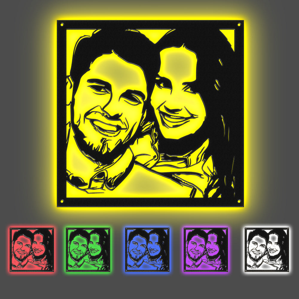 custom portrait metal wall art couple photo LED light