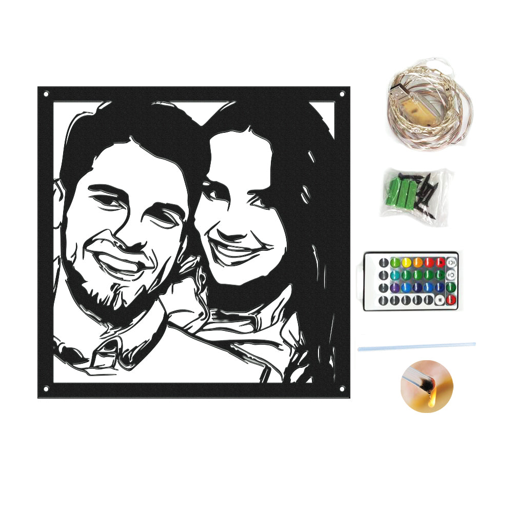 custom portrait metal wall art couple photo LED light