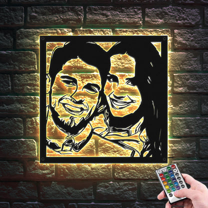 custom portrait metal wall art couple photo LED light