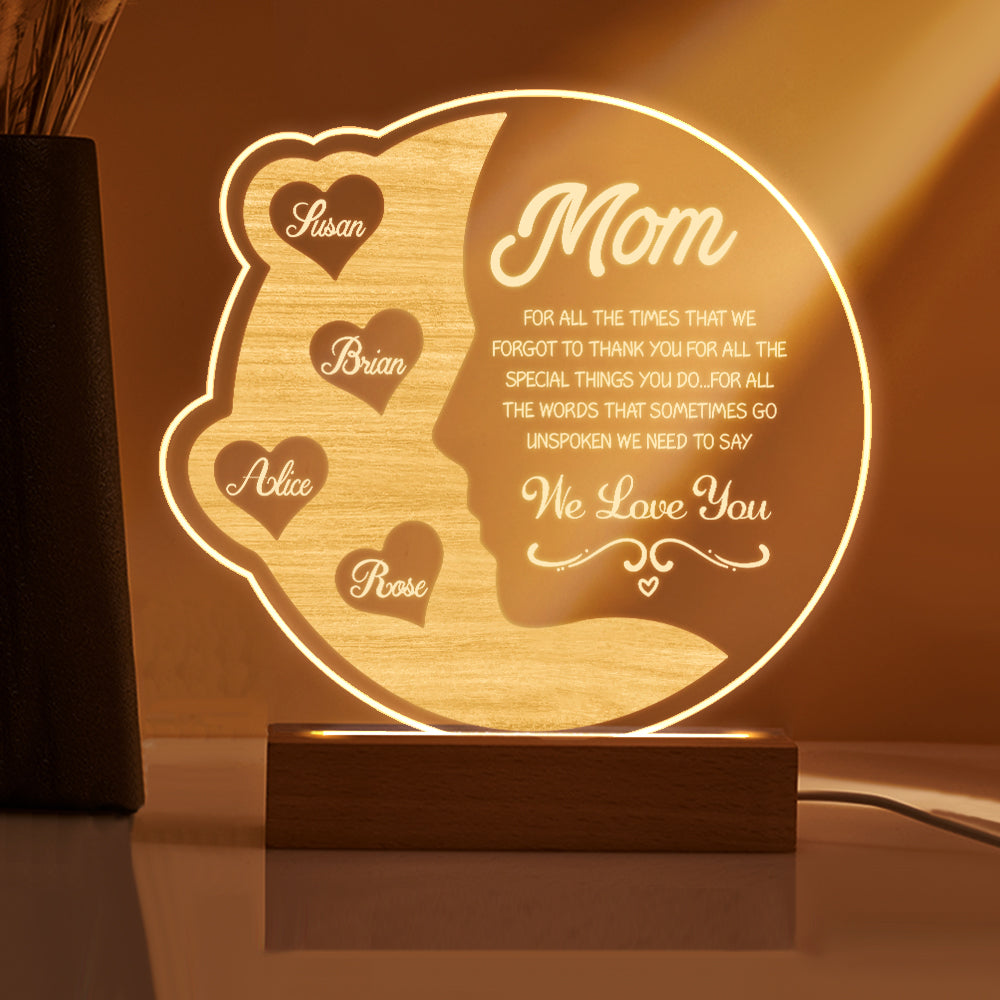 Custom engraved crescent moon night light for mom