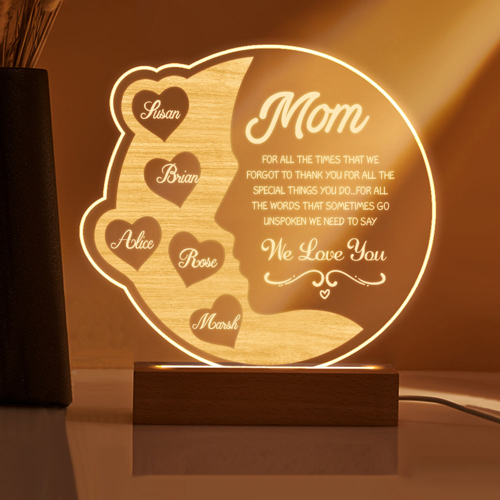 Custom engraved crescent moon night light for mom