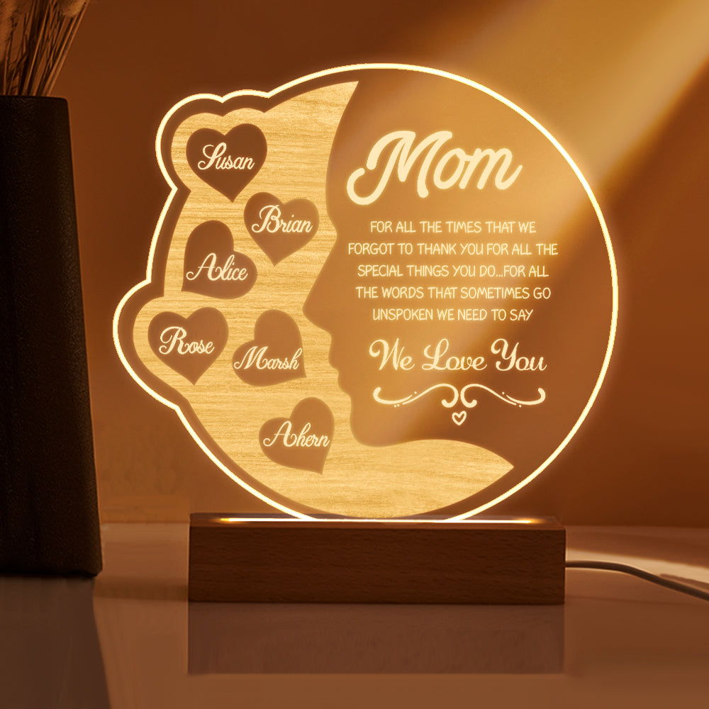 Custom engraved crescent moon night light for mom