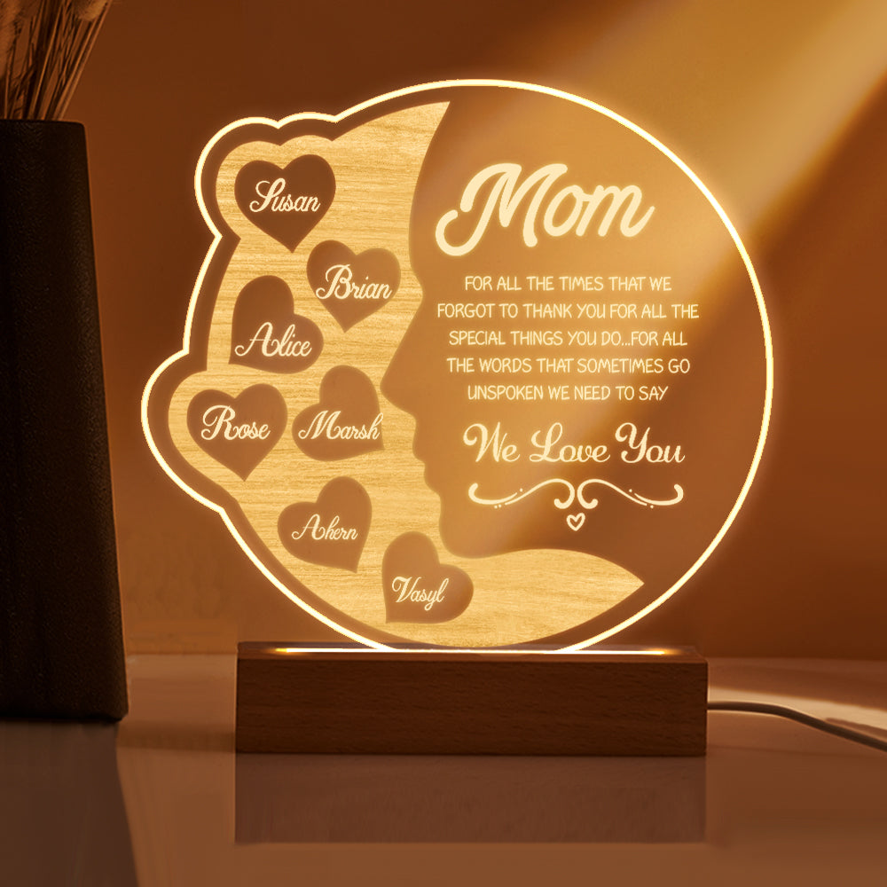 Custom engraved crescent moon night light for mom