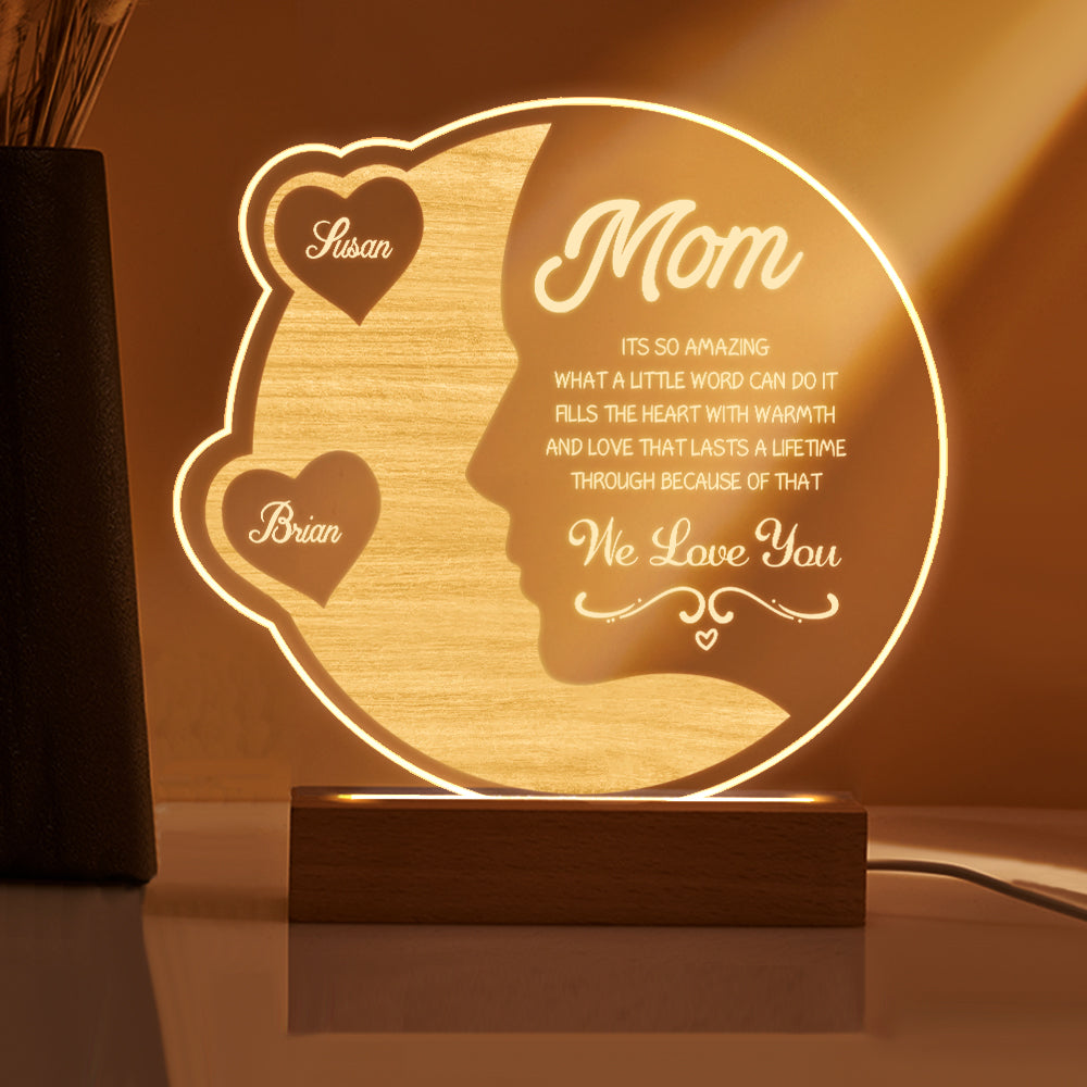 Custom engraved crescent moon night light for mom