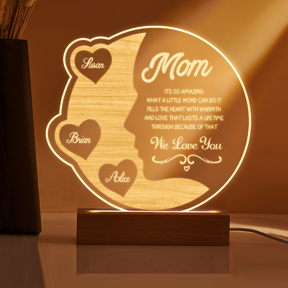 Custom engraved crescent moon night light for mom