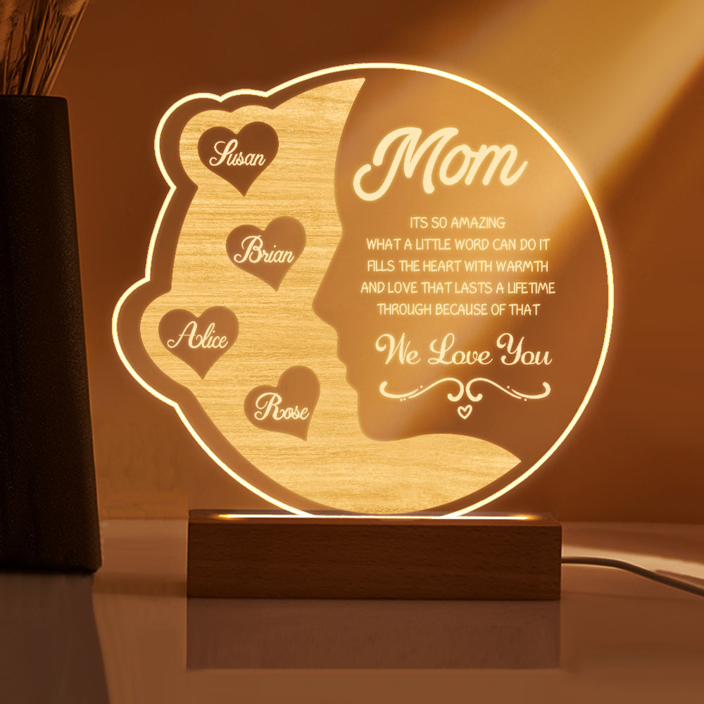 Custom engraved crescent moon night light for mom