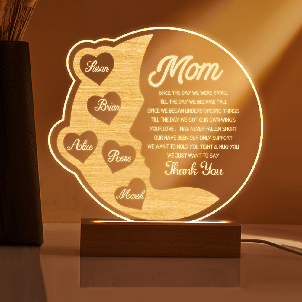 Custom engraved crescent moon night light for mom