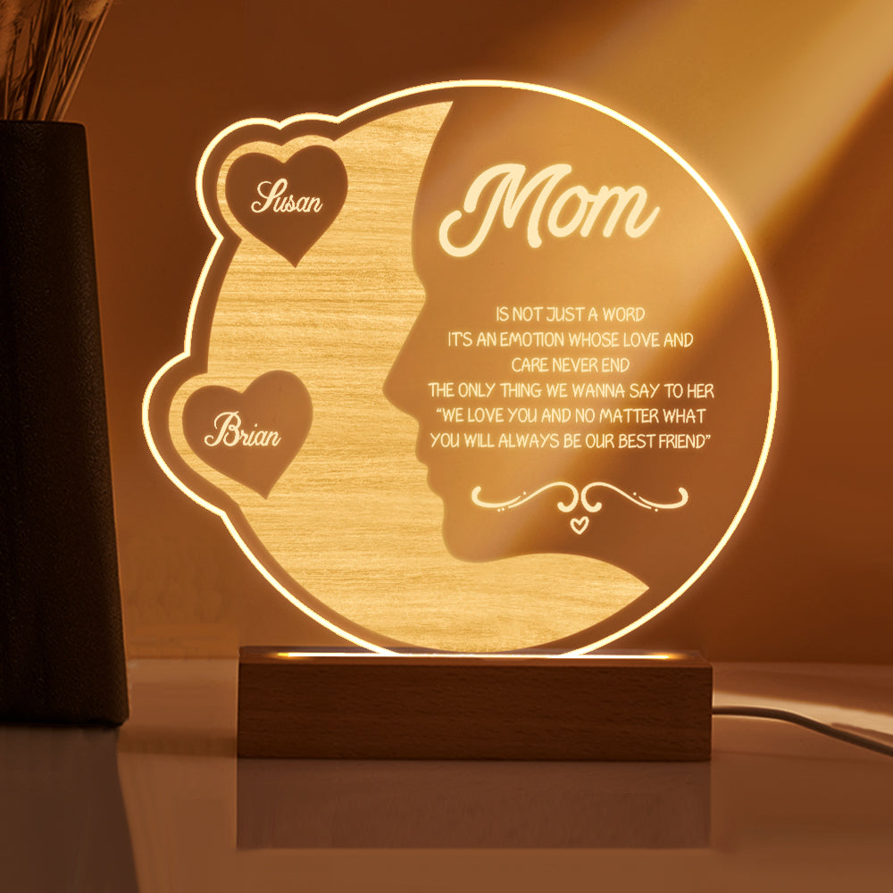 Custom engraved crescent moon night light for mom