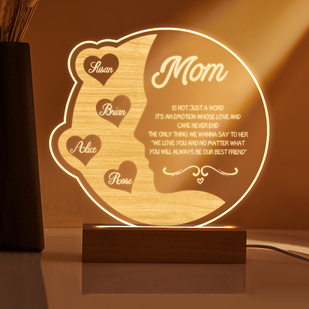 Custom engraved crescent moon night light for mom