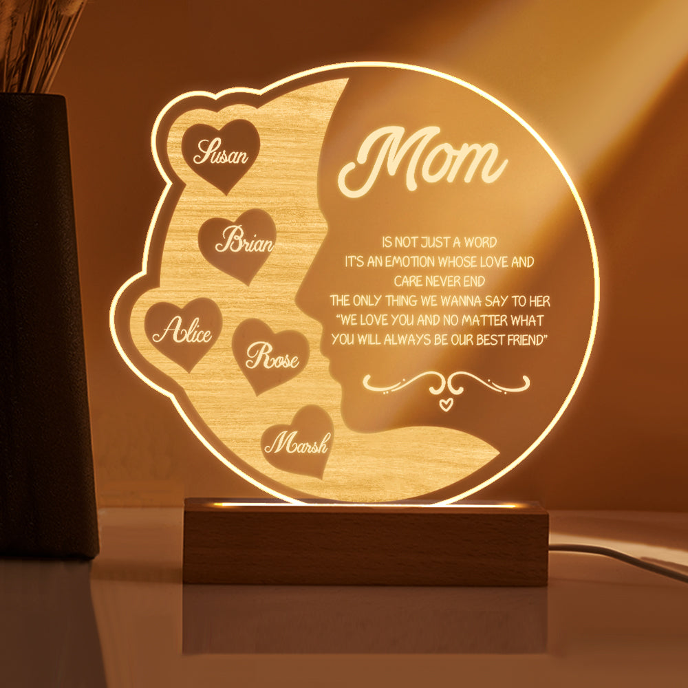 Custom engraved crescent moon night light for mom