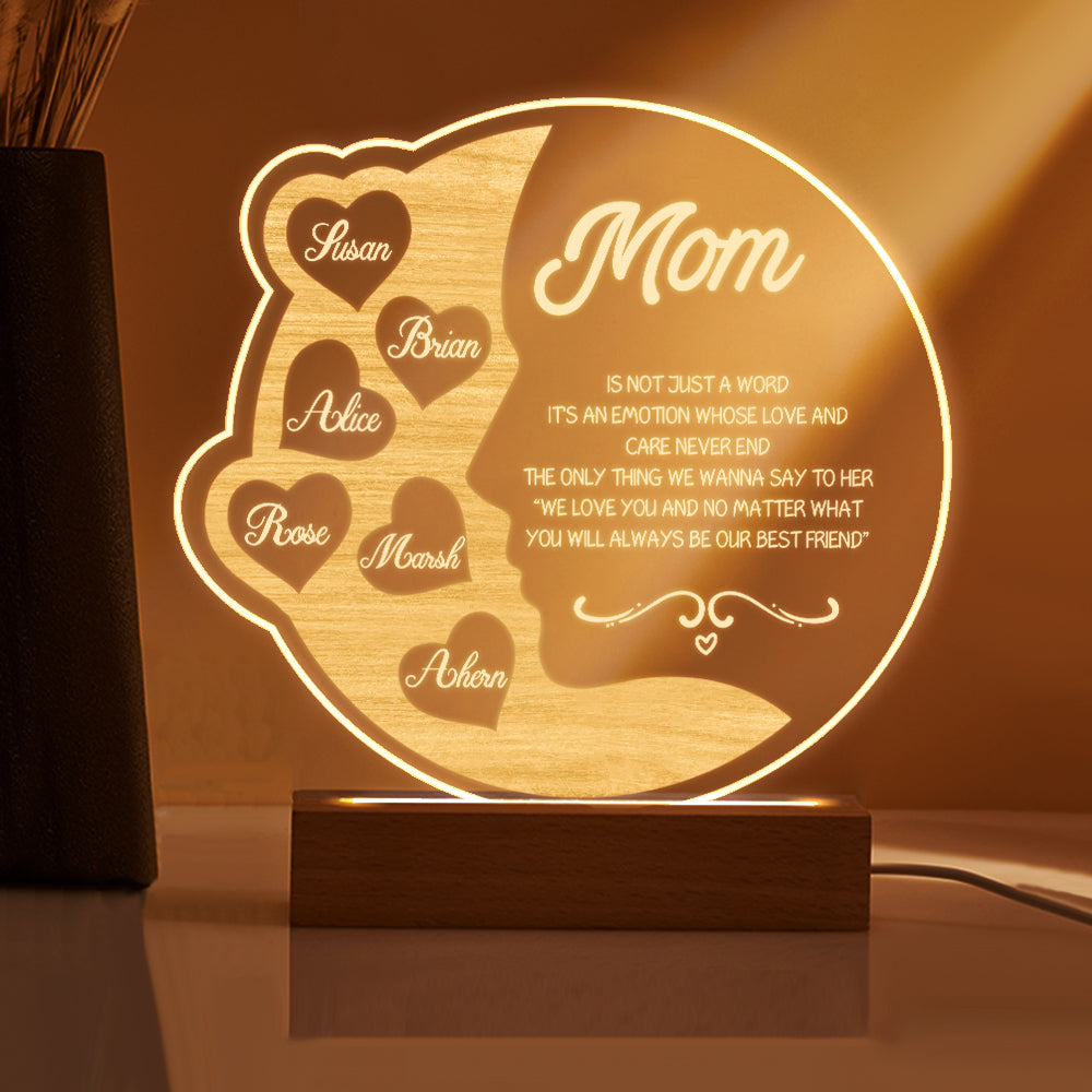 Custom engraved crescent moon night light for mom